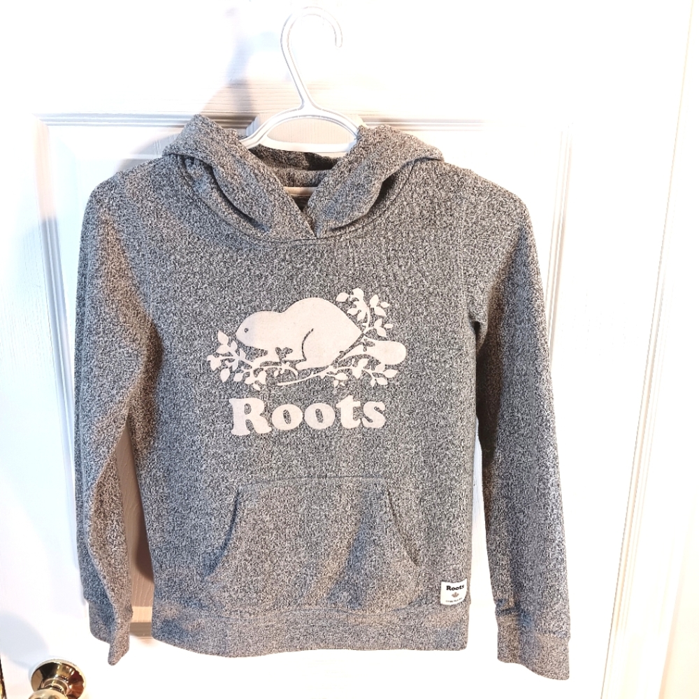 Roots Kids Original Kanga Hoodie Classic Salt & Pepper Grey Beaver Logo XL